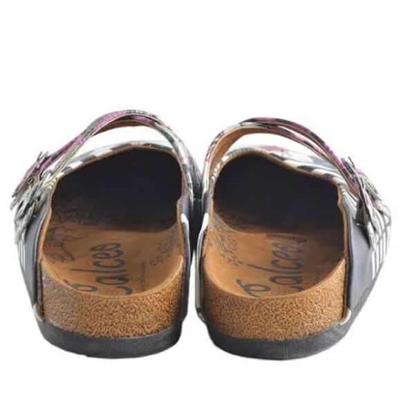 Calcio size 38 EU / 7.5 US Black & Pink Floral Stripe Clogs EUC - Picture 5 of 16